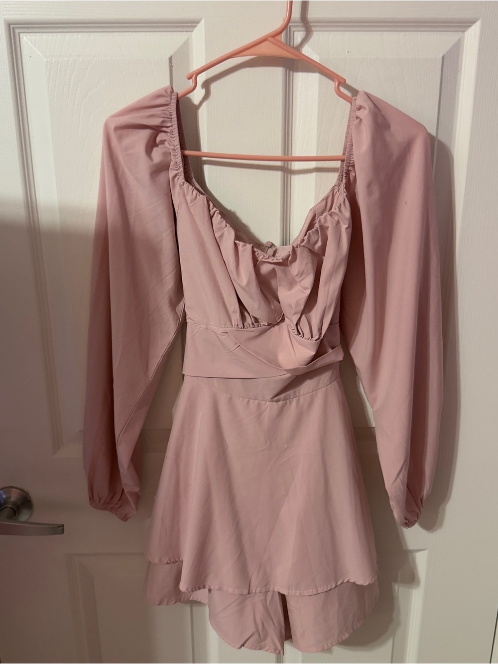 Dusty Pink Long-Sleeve V-Neck Romper Jumpsuit